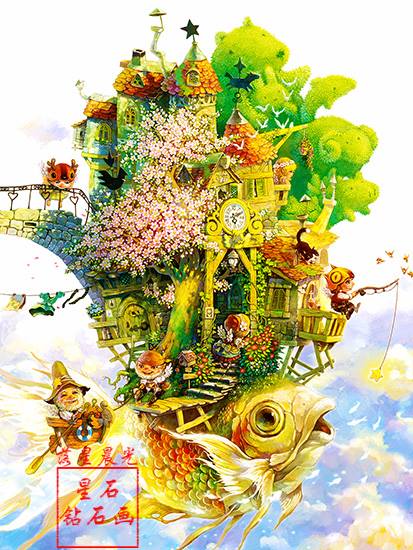 บ้านลอยฟ้าการ์ตูน ครอสติสคริสตัล Diamond painting โมเสก ภาพติดเพชร งานฝีมือทำที่บ้าน DIY