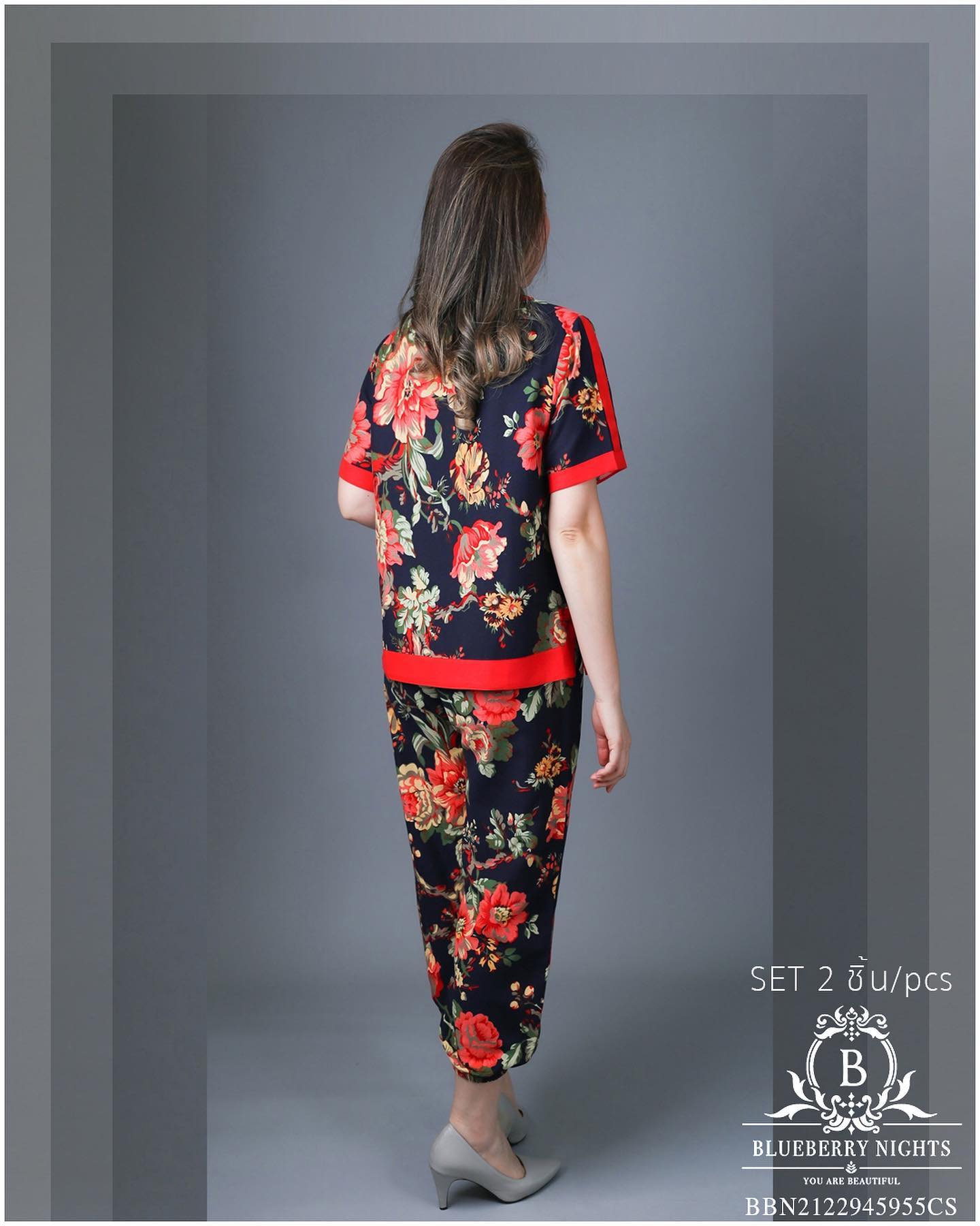 Sale++#Blueberry Nights 14126 NEW ต้อนรับเทศกาลตรุษจีน 🧧 ☆ SET : 2ชิ้น / 2PIECES ☆ ชุดเซ็ตผ้าฝ้ายธรรมชาติ เสื้อผ้าฝ้ายธรรมชาติเนื้อดีเกรดพรีเมี่ยม เนื้อผ้านุ่มใส่สบายมากๆๆ ดีเทลพิมพ์ลายสีสันสดใส แพทเทิร์นกางเกงสีพื้นขายาว เอวยางยืดอิ