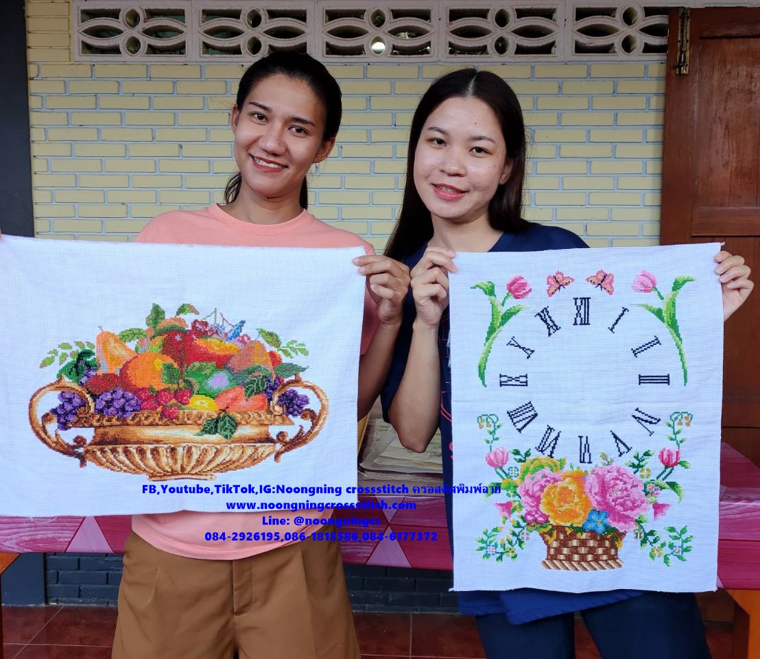 แจกันดอกไม้ สวยงาม ชุดปักครอสติช พิมพ์ลาย ครอสติสจีน งานฝีมือ DIY