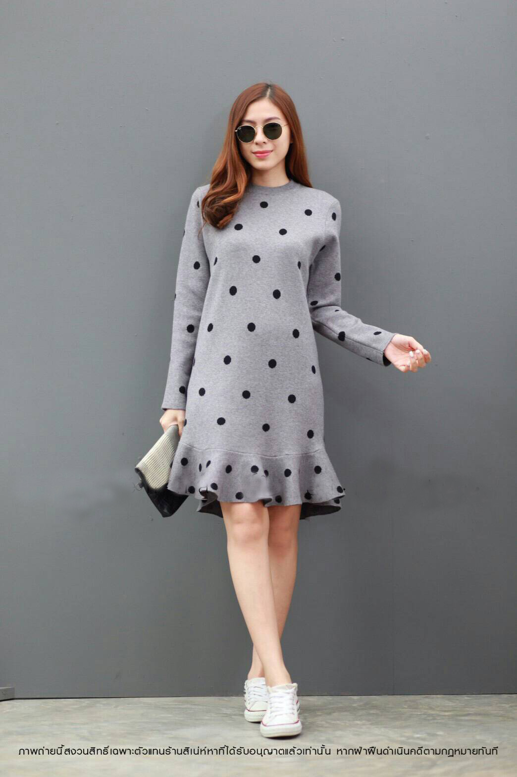 DS0115 เดรสไหมพรม เดรสแฟชั่น เดรสเกาหลี มินิเดรส เดรสสั้น (เทา)
