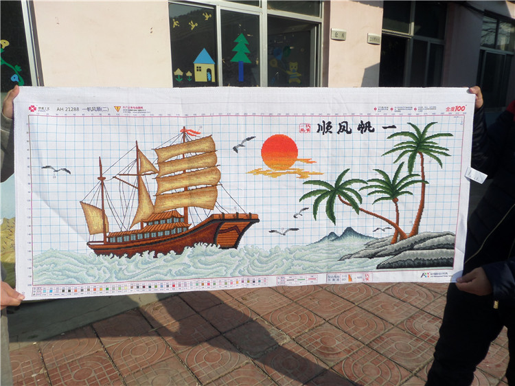 สำเภาทอง ชุดปักครอสติส พิมพ์ลาย ครอสติสจีน งานฝีมือทำที่บ้าน DIY