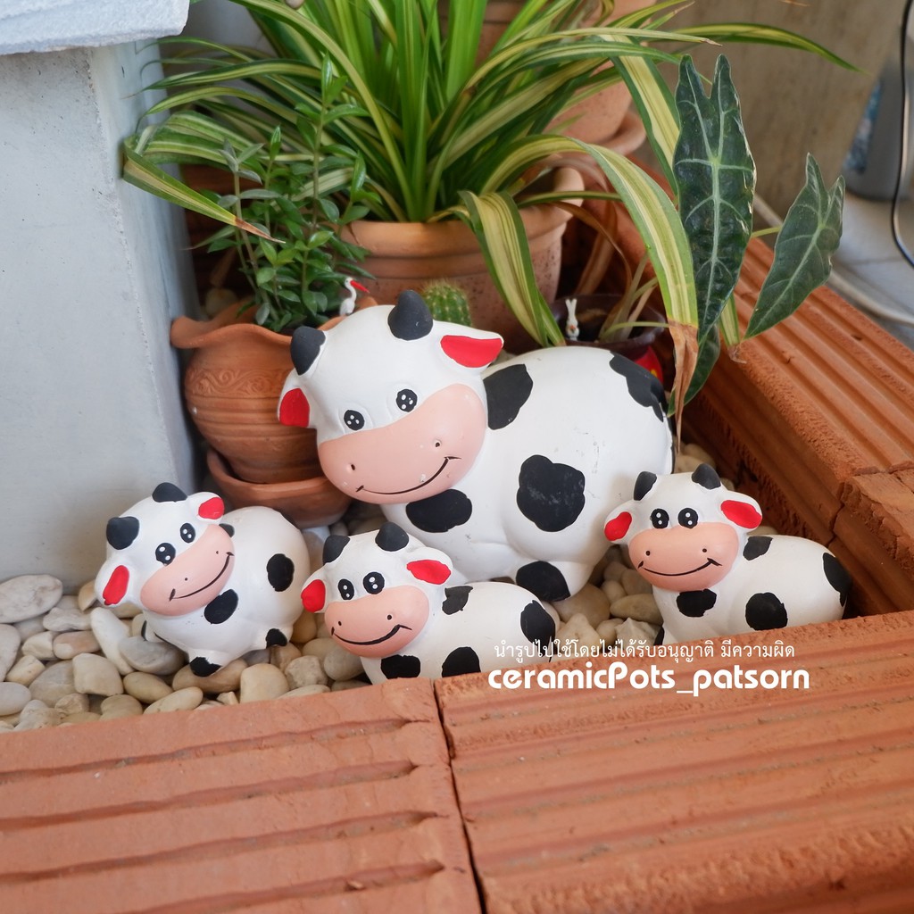 เซรามิคสัตว์ เซรามิควัวเซต 4 ชิ้น ตกแต่งสวนน่ารักๆ ชุดครอบครัวสัตว์ ตุ๊กตาเซรามิค เซรามิคแต่งสวน รุ่น วัว 1