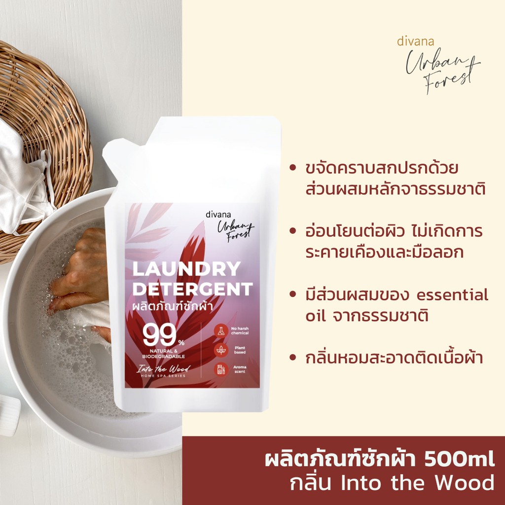 [เซ็ทบ้านคลีน] น้ำยาซักผ้า x1 น้ำยาล้างจาน x1 น้ำยาถูพื้น x1 ชนิดถุงเติม Divana Urban Forest สูตรอ่อนโยน บ้านหอม สะอาด