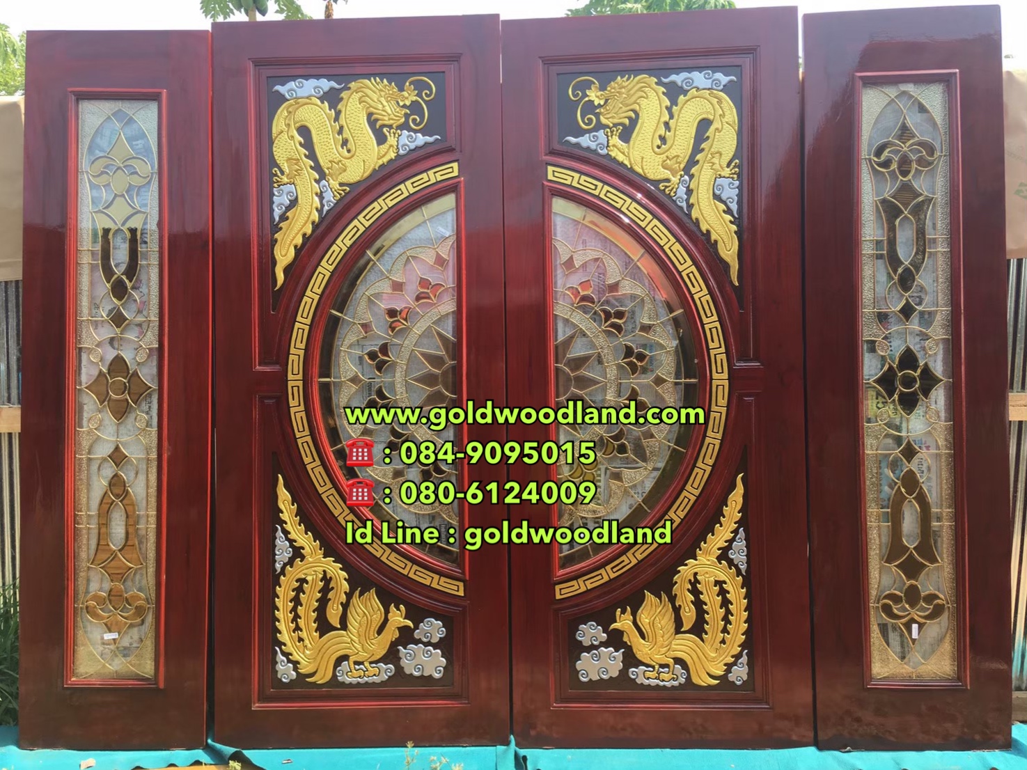 ประตูไม้สักกระจกนิรภัย GBBB - 210