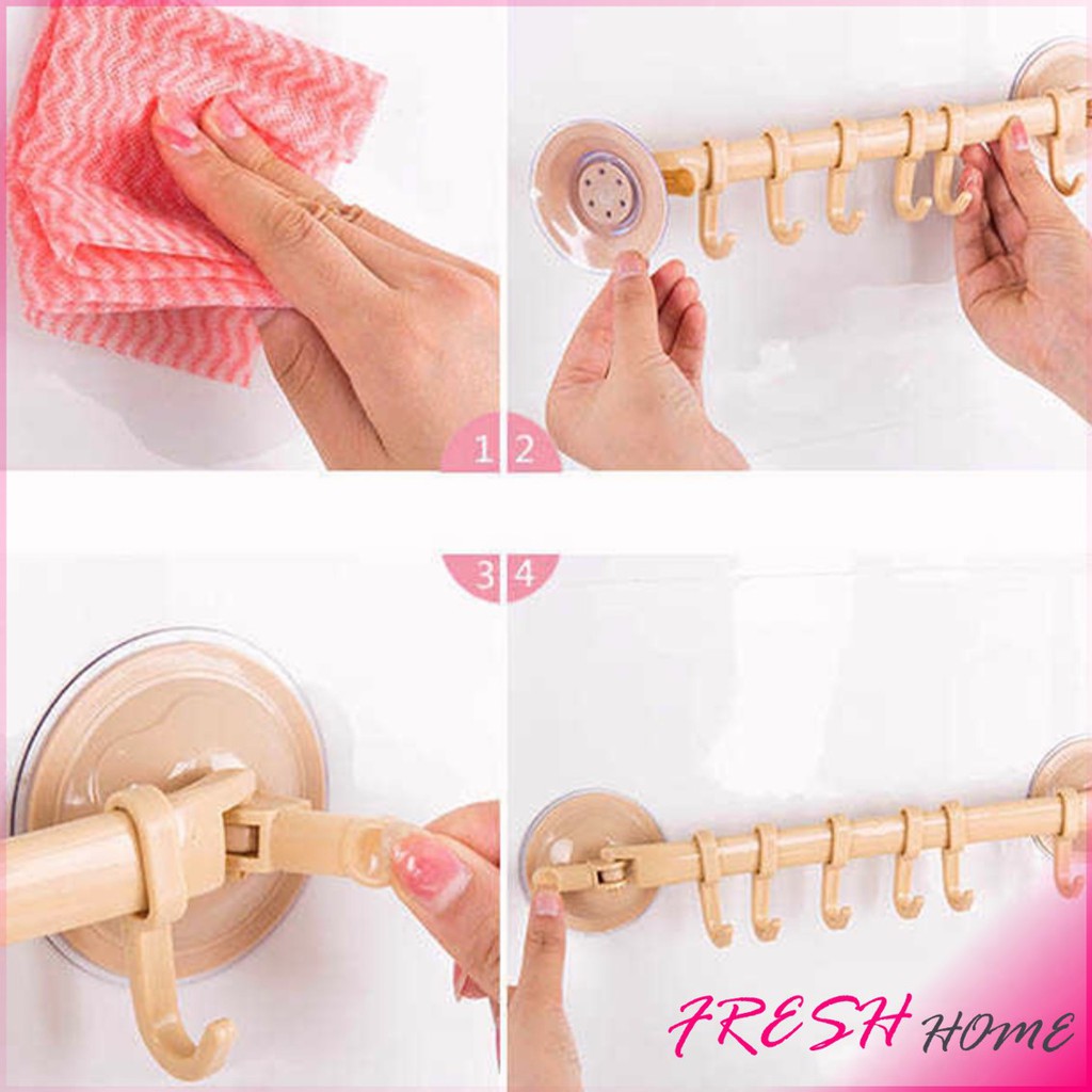 ที่แขวนของ ที่แขวนติดผนัง ห้องน้ำ ห้องครัว ที่แขวน ไม่ต้องเจาะรู Coner Towel Hanger with 6 clips