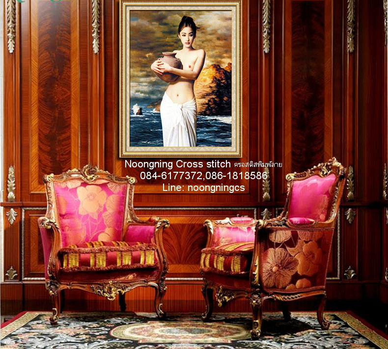 นางเงือก ชุดปักครอสติช พิมพ์ลาย ครอสติสจีน งานฝีมือ DIY