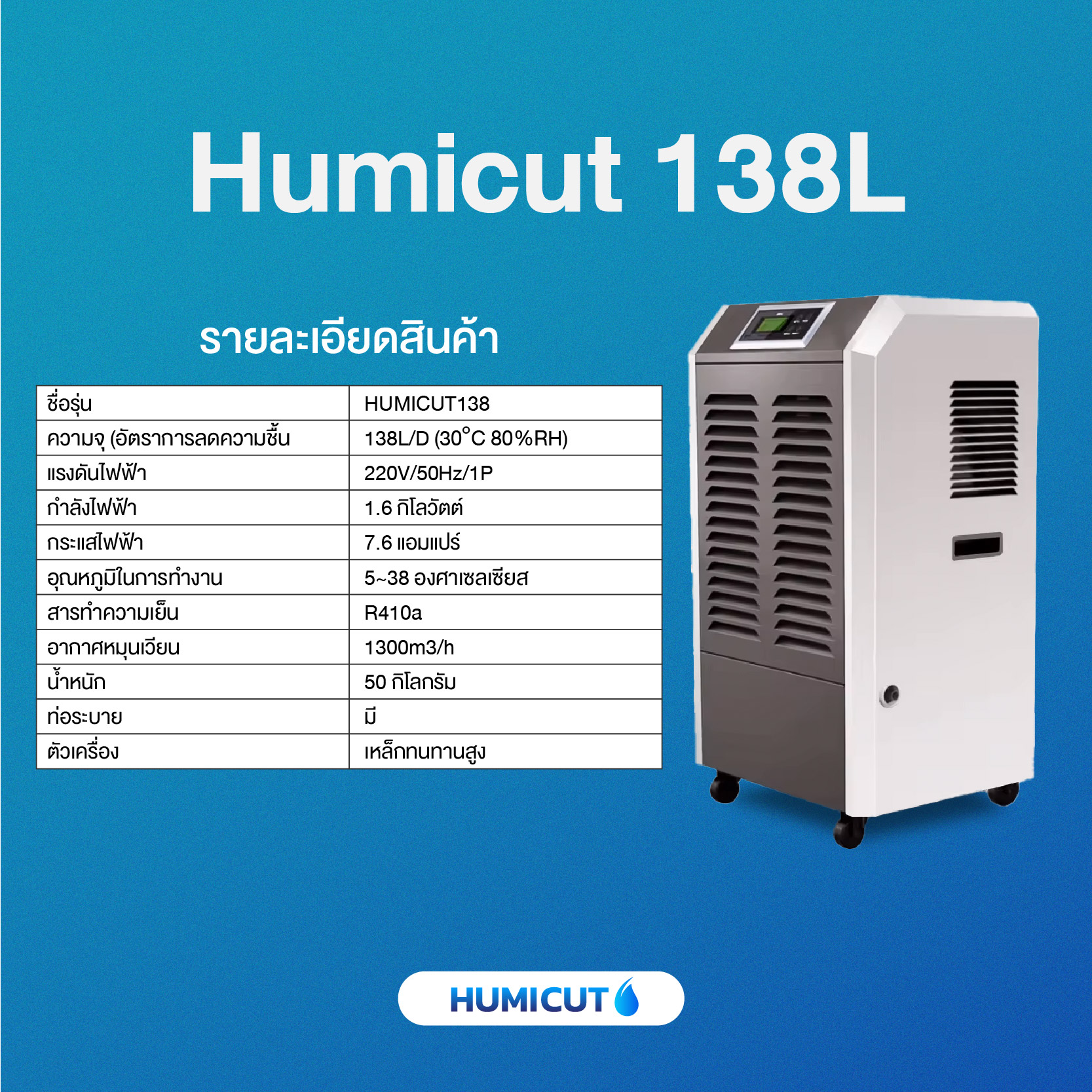 HUMICUT เครื่องลดความชื้นอุตสาหกรรม ขนาด 138 ลิตร รุ่น Humicut 138L สีดำ