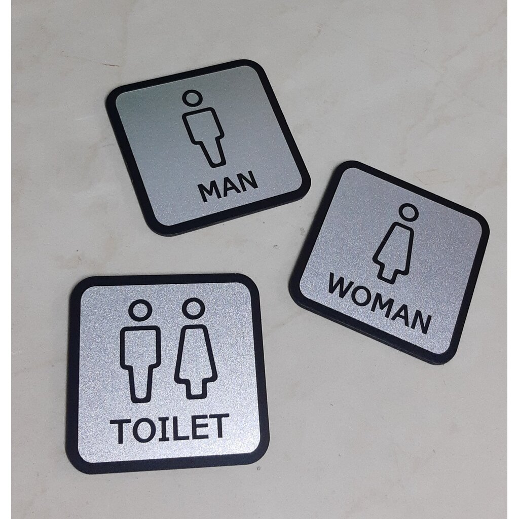 ป้ายห้องน้ำ อะครีลิคติดฟิล์มสีเงินเม็ดทราย TOILET SIGNAGE