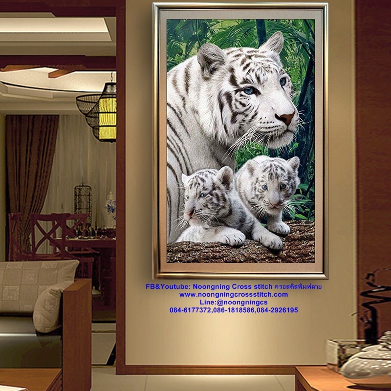 เสือโคร่ง มงคล ครอสติสคริสตัล Diamond painting โมเสก ภาพติดเพชร งานฝีมือทำที่บ้าน DIY