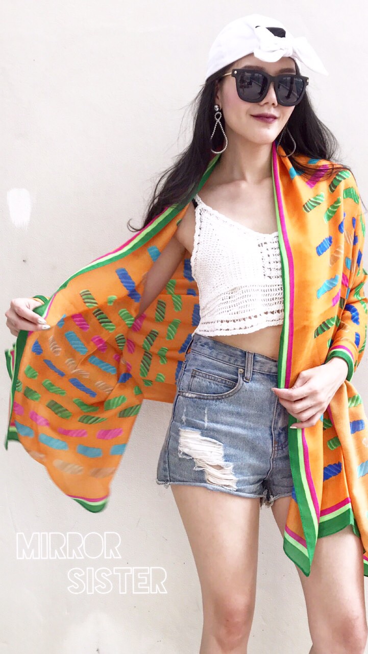 Sale ++B2380**ผ้าพันคอลาย Collection สีคัลเลอร์ฟูลสุดแซ่บ เนื้อผ้า Cashmere นุ่ม กว้าง 35 ยาว 70