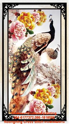 นกยูงดำ ครอสติสคริสตัล Diamond painting โมเสก ภาพติดเพชร งานฝีมือ DIY