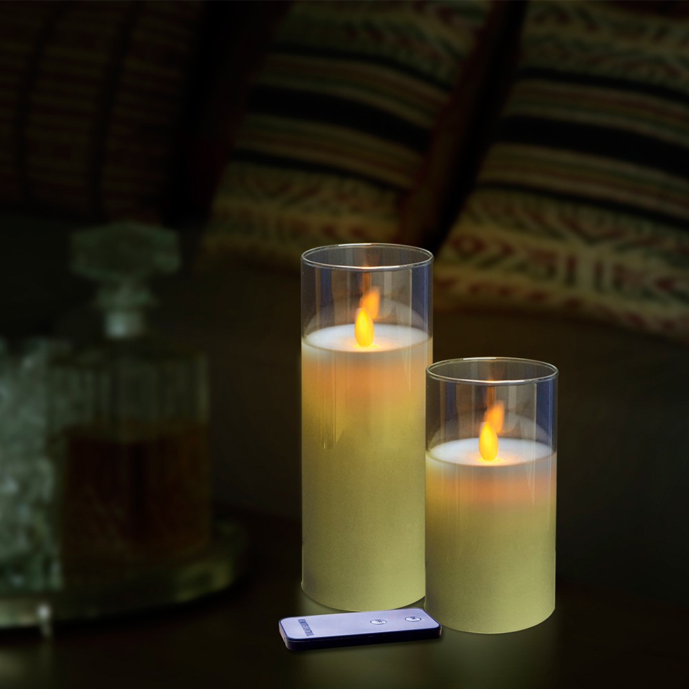 ธูปไฟฟ้า เทียนไฟฟ้า ธูปเทียนไฟฟ้า LED ชุดเทียน LED 2 ขนาด CLAIRE แก้วใส รีโมต