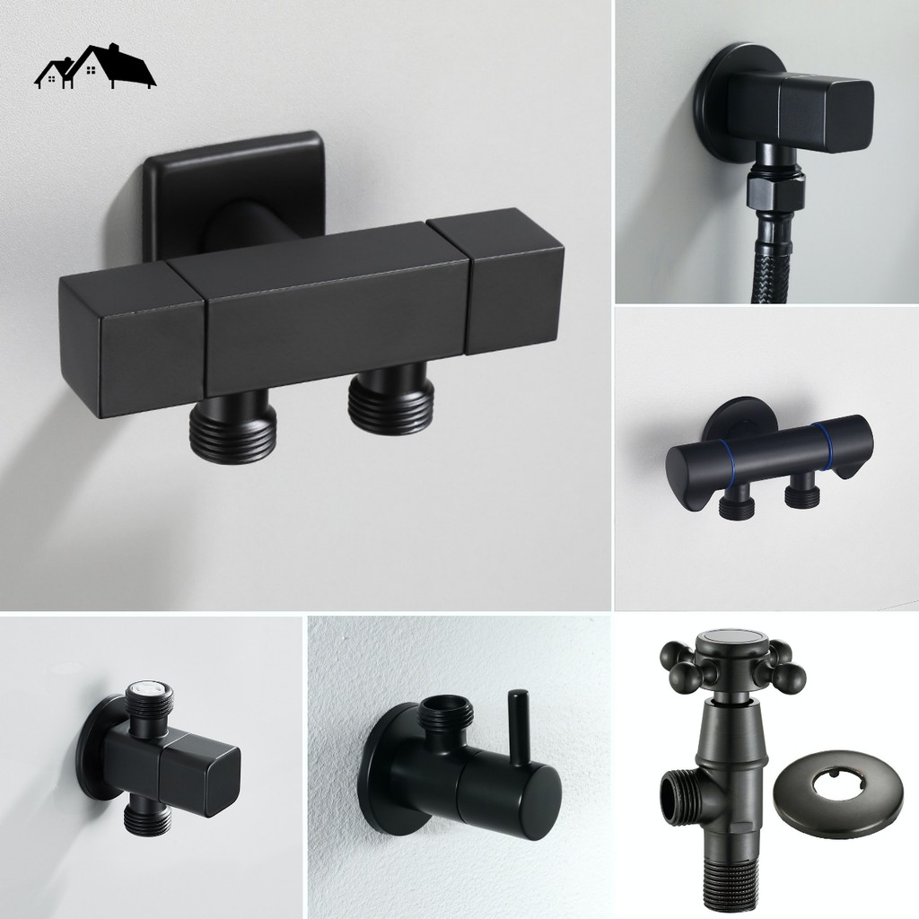 [VA-01] Stop Valve วาล์วฝักบัว สต๊อปวาล์วชักโครก ขนาด4หุน สีดำ Nordic Style