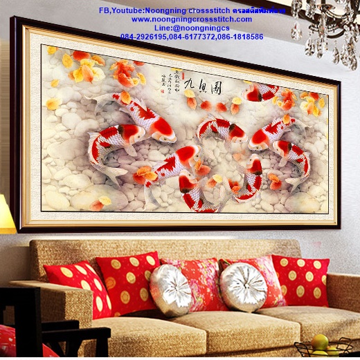 ปลาคราฟมงคล ชุดปักครอสติส พิมพ์ลาย ครอสติสจีน งานฝีมือทำที่บ้าน DIY