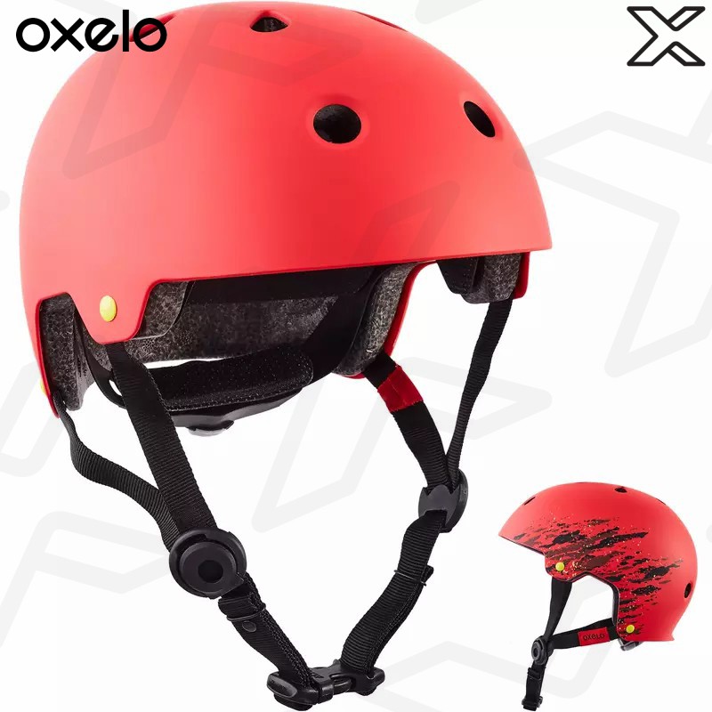 OXELO หมวกกันน็อคสำหรับเล่นสเก็ต สเก็ตบอร์ด และสกู๊ตเตอร์รุ่น Play 7 (สีแดง)