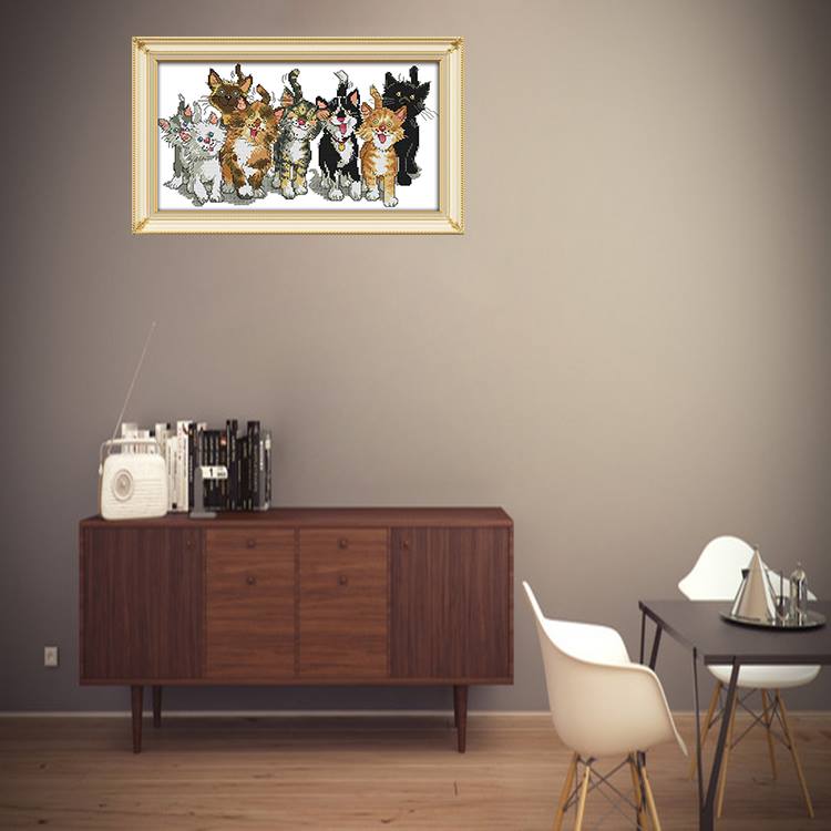 ลุกแมว ชุดปักครอสติส พิมพ์ลาย ครอสติสจีน งานฝีมือทำที่บ้าน DIY