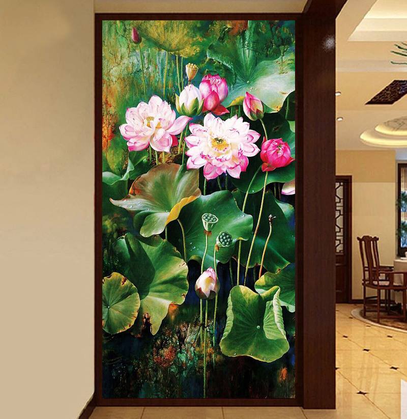ดอกบัวหลวง ครอสติสคริสตัล Diamond painting โมเสก ภาพติดเพชร งานฝีมือทำที่บ้าน DIY