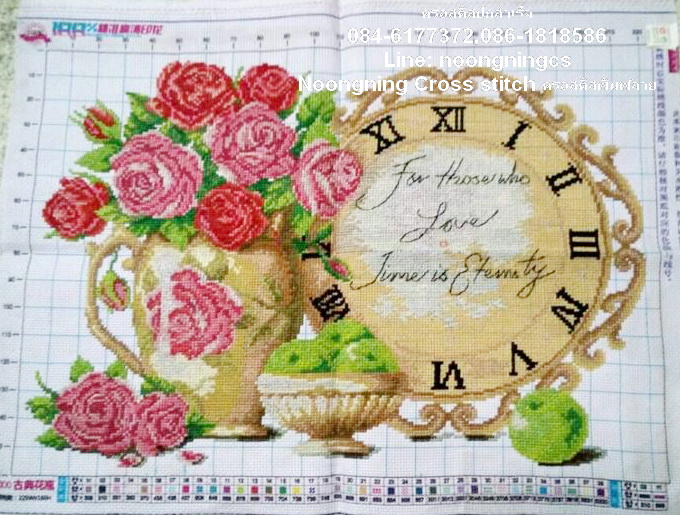 นาฬิกากระเช้า ชุดปักครอสติส พิมพ์ลาย ครอสติสจีน งานฝีมือทำที่บ้าน DIY