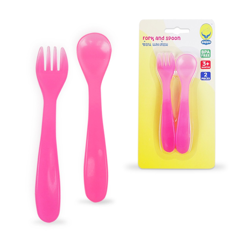 THETOY PAPPU ช้อน ส้อม กินข้าว สำหรับเด็ก สี ชมพู ย 10.3 xก 1.6 xส 19.9 ซม. สินค้าแม่และเด็ก