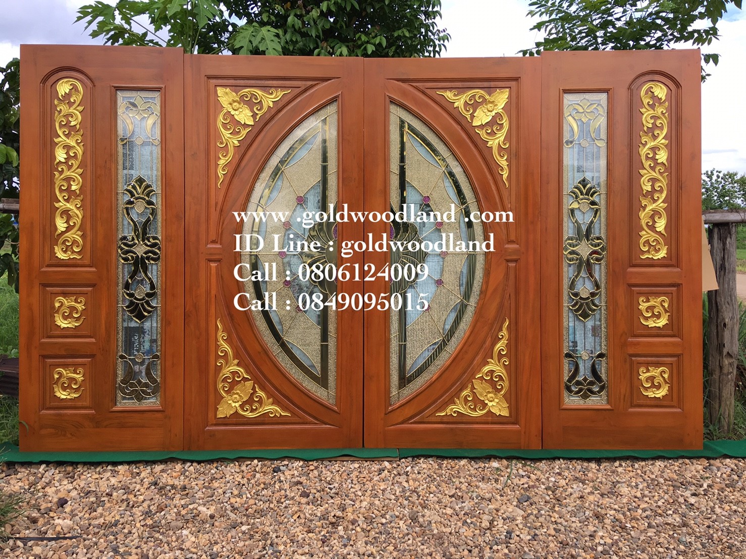 ประตูไม้สักกระจกนิรภัย บานเลื่อน GBBB - 48