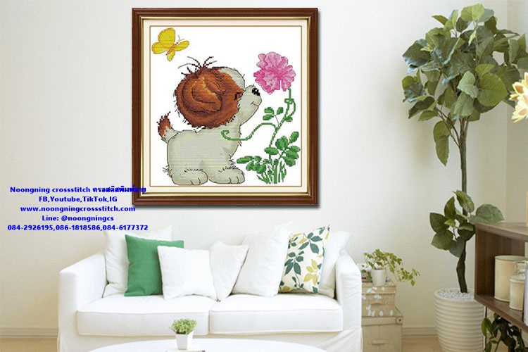 ลูกสุนัข ผีเสื้อ ชุดปักครอสติส พิมพ์ลาย ครอสติสจีน งานฝีมือทำที่บ้าน DIY