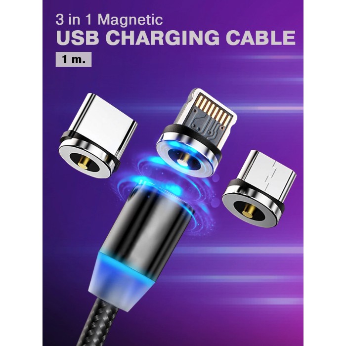 !!สินค้าขายดี!! สายชาร์จแม่เหล็ก 3 in 1 สำหรับ IOS Android Magnetic USB Charging Cable 3 in 1