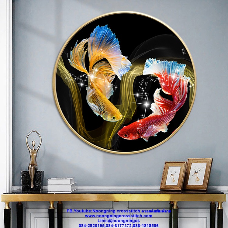 ปลากัดคู่ ชุดปักครอสติส พิมพ์ลาย ครอสติสจีน งานฝีมือทำที่บ้าน DIY