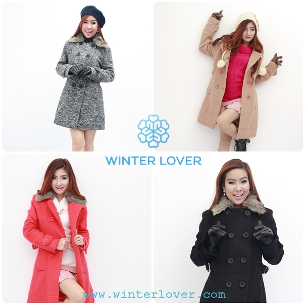 เสื้อโค้ทกันหนาวสีดำยาวผ้าวูลเข้ารูปสวย