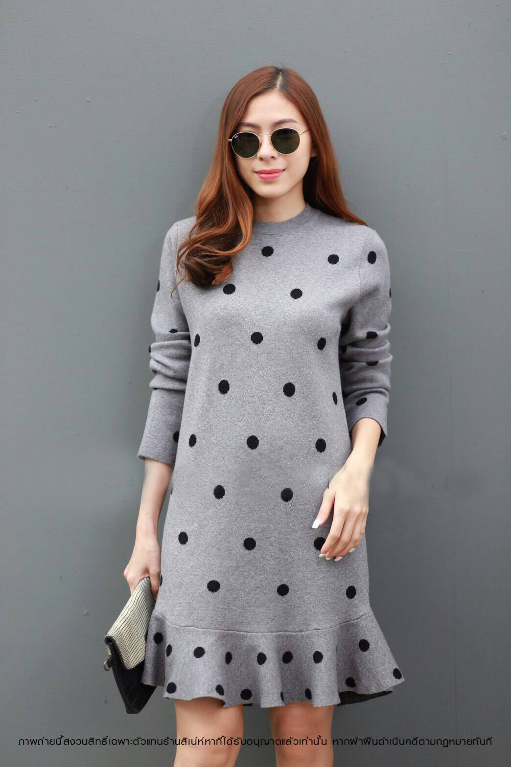 DS0115 เดรสไหมพรม เดรสแฟชั่น เดรสเกาหลี มินิเดรส เดรสสั้น (เทา)