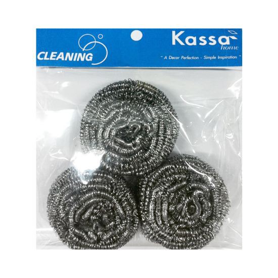 KASSA ฝอยสเตนเลส ขนาด 15 กรัม (แพ็ค 3 ชิ้น) สีเงิน ใช้ขจัดคราบสกปรกต่างๆ แม้กระทั่งคราบฝังแน่น ใช้งานง่าย
