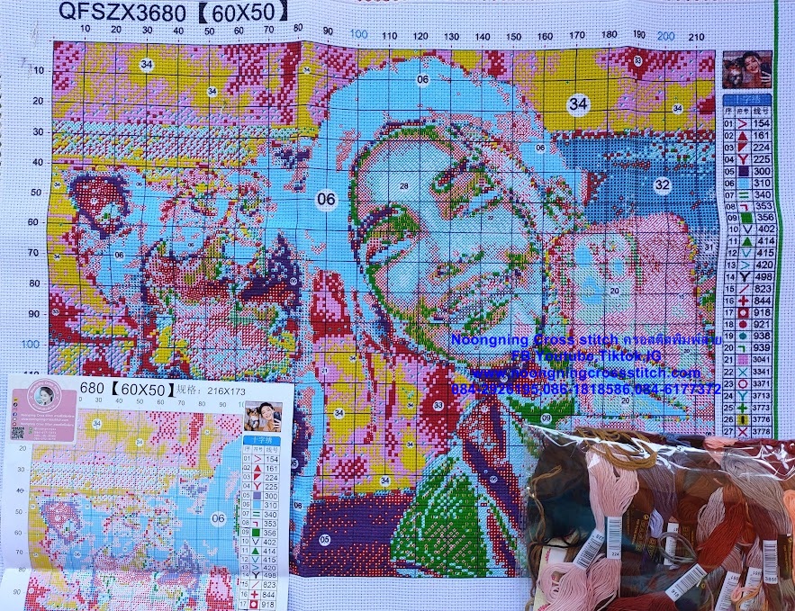 ครอสติส สั่งทํา 60x50ซม รูปนางงามที่ชอบ ชุดปักครอสติส พิมพ์ลาย ครอสติสจีน งานฝีมือทำที่บ้าน DIY