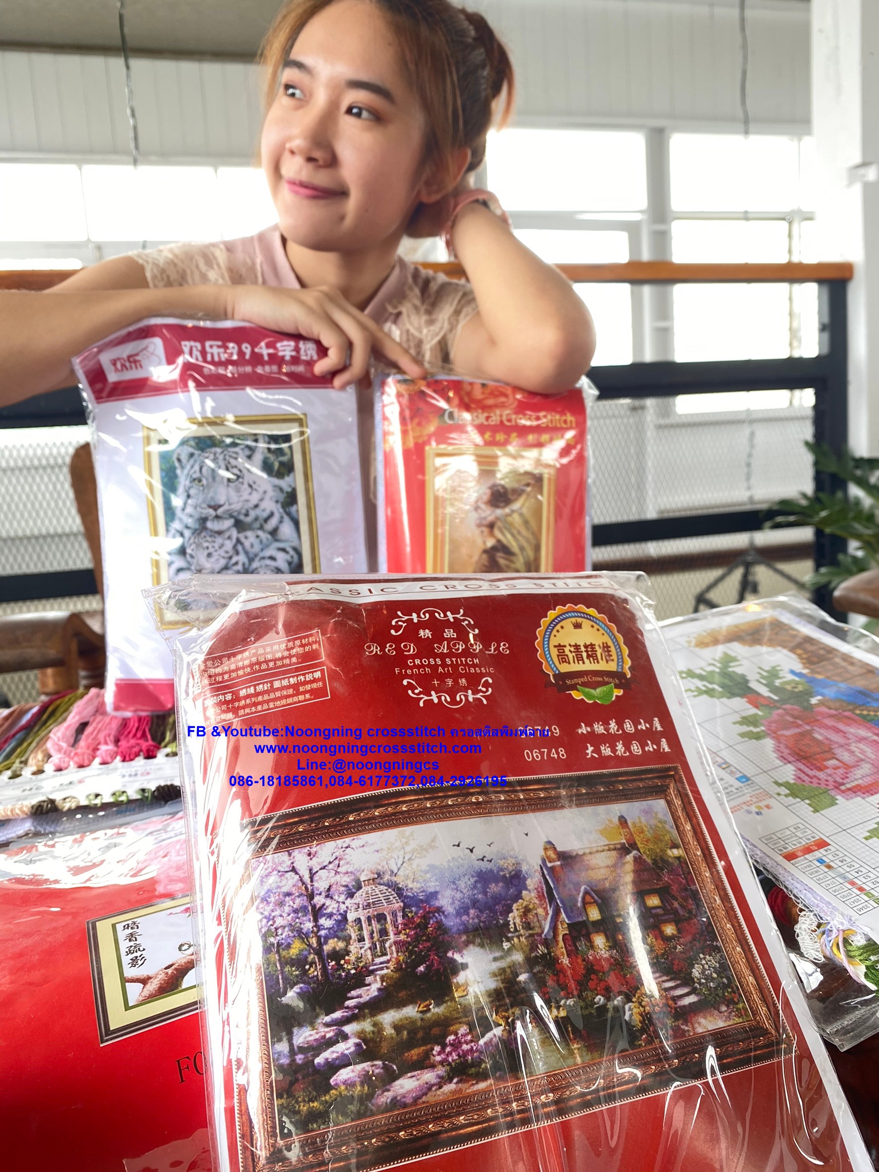 เสือแม่ลูก ชุดปักครอสติช พิมพ์ลาย ครอสติสจีน งานฝีมือ DIY