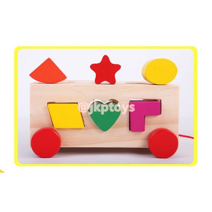 ของเล่นเสริมพัฒนาการ ของเล่นของเล่นไม้ชุดรถลาก กล่องบล็อกหยอดรูปทรง