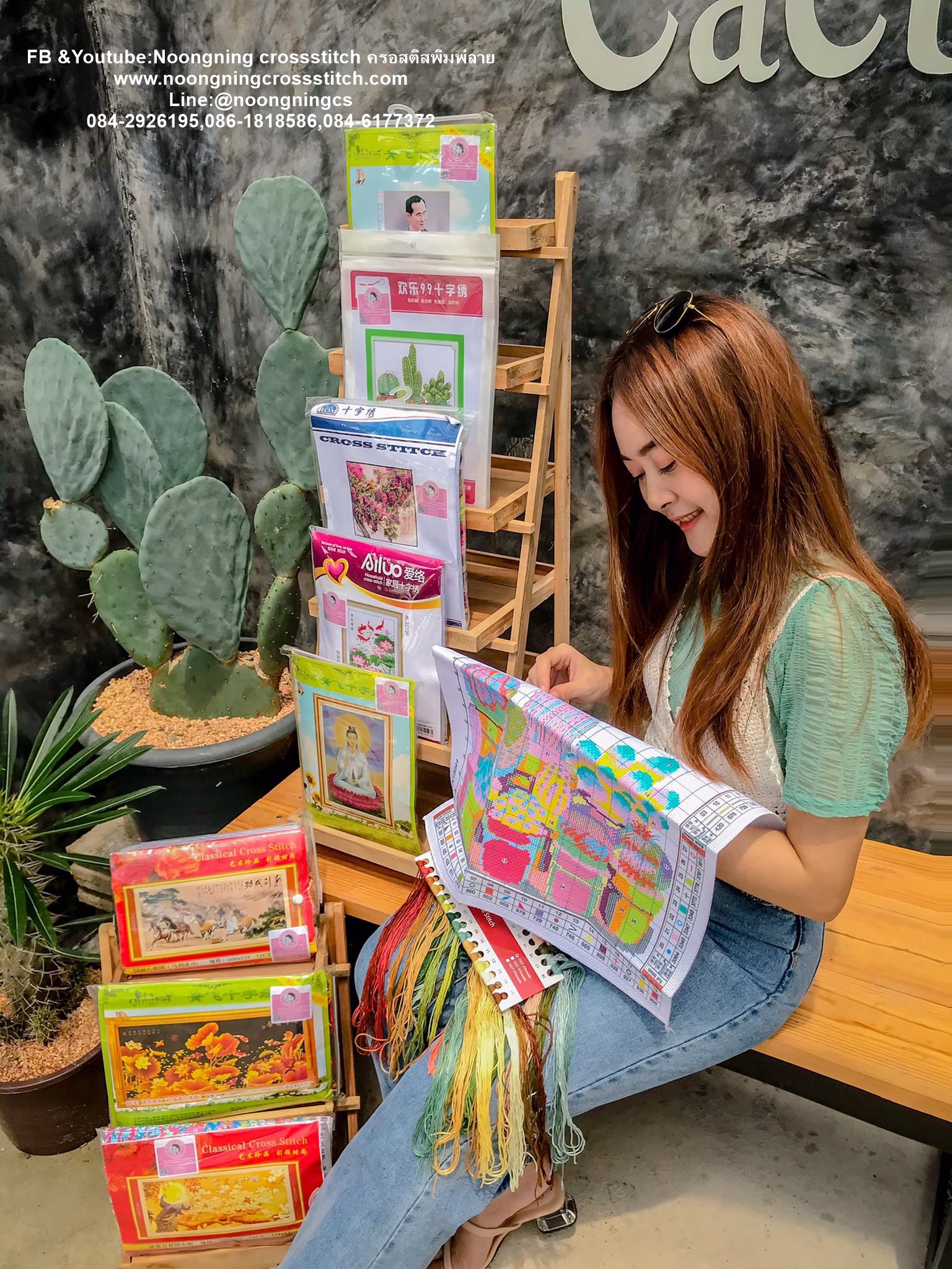 ดอกโบตั๋น มงคล ปักครอสติส พิมพ์ลาย ครอสติสจีน งานฝีมือทำที่บ้าน DIY