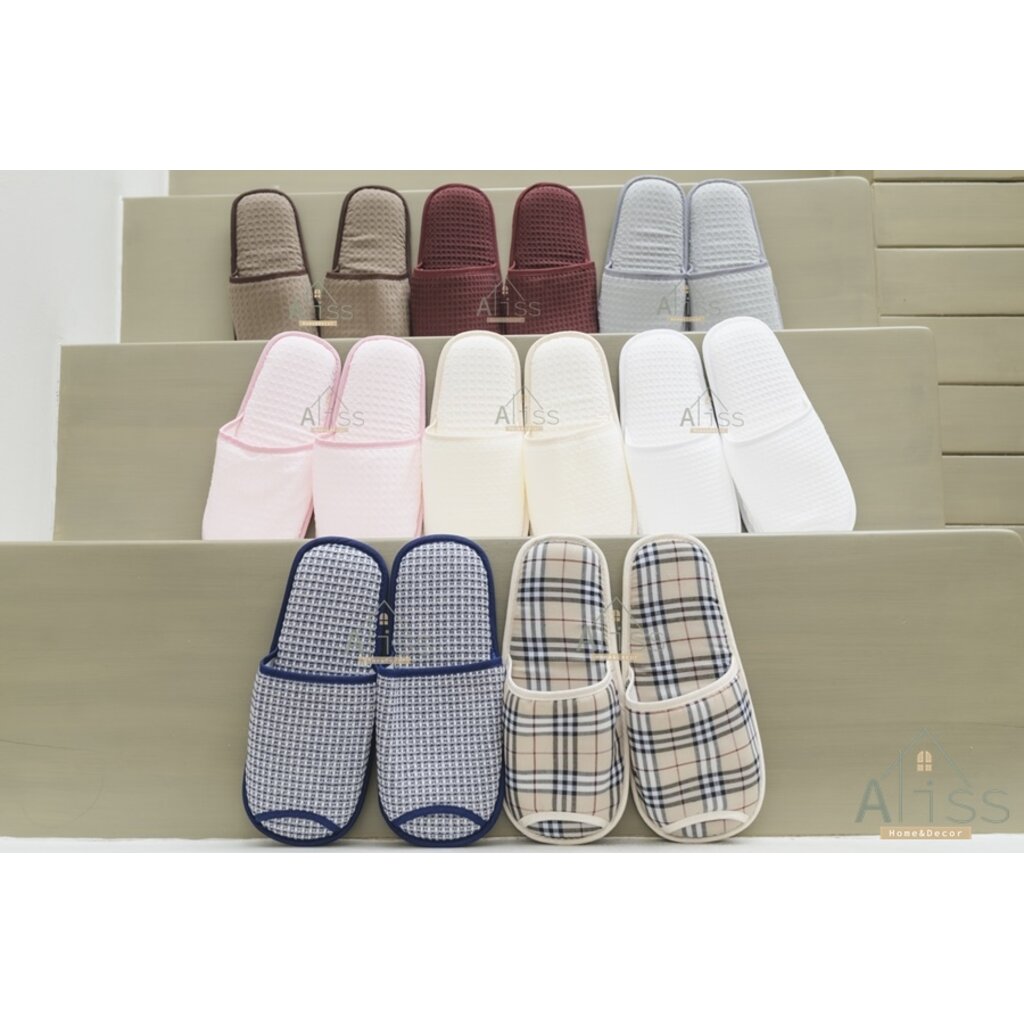 สลิปเปอร์โรงแรม 5 ดาว รองเท้าใส่ในบ้าน ซักได้ เนื้อผ้ารังผึ้ง-ด็อบบี้ ใส่สบาย รองเท้า Slipper รองเท้าแตะ
