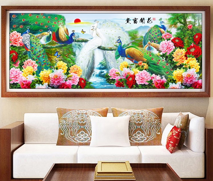 นกยูงคู่ ครอสติสคริสตัล Diamond painting โมเสก ภาพติดเพชร งานฝีมือทำที่บ้าน DIY