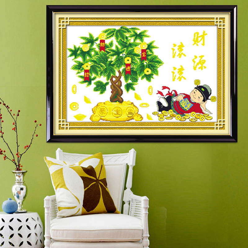 เด็กจีนเงินไหลนองทองไหลมา ชุดปักครอสติส พิมพ์ลาย ครอสติสจีน งานฝีมือทำที่บ้าน DIY