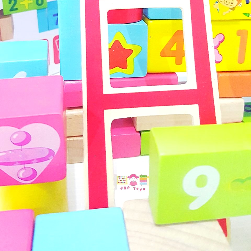 บล็อคไม้สร้างเมือง 100 ชิ้น ลายสอนณิตศาสตร์