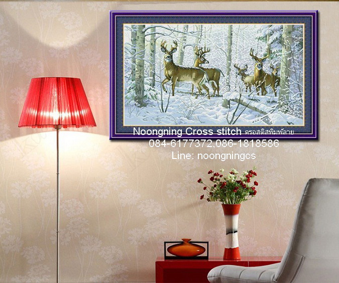 กวาง ชุดปักครอสติช พิมพ์ลาย ครอสติสจีน งานฝีมือ DIY