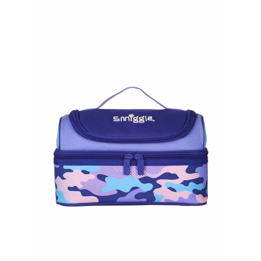 Smiggle กระเป๋าใส่กล่องข้าว 2 ชั้น คอลเลกชั่น Block ลายทหาร สีม่วง