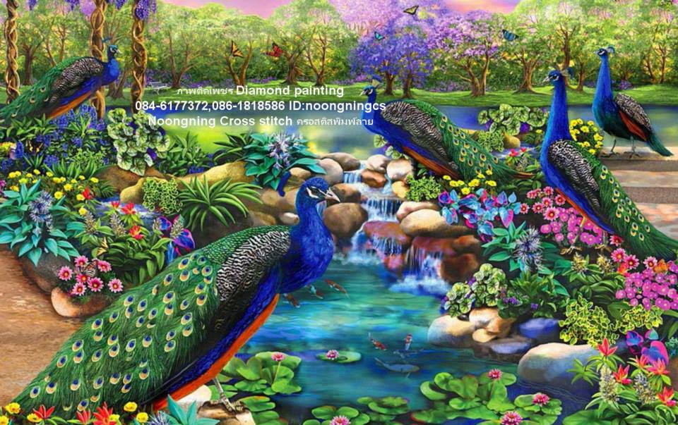 นกยูงมงคลครอสติสคริสตัล Diamond painting โมเสก ภาพติดเพชร งานฝีมือทำที่บ้าน DIY