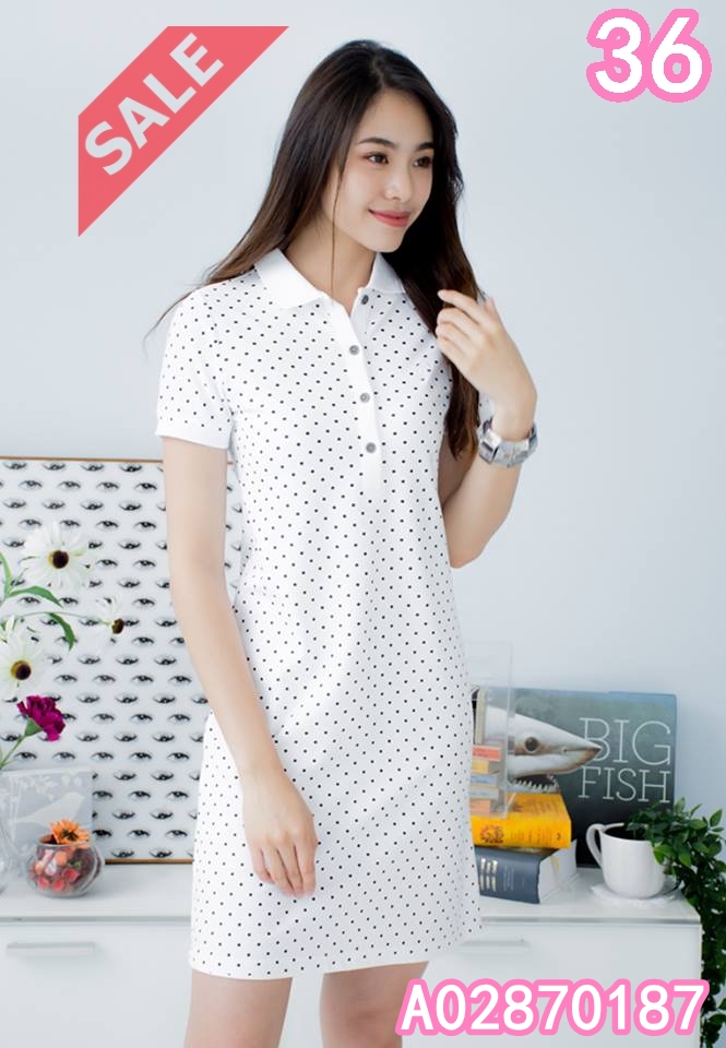 SaLe A02870187 (Whenever) ชุดเดรสสั้นพิมพ์ลายจาก Aries50 ผลิตจากผ้า Cotton ผสม Polyester เนื้อผ้าอย่างดีนุ่มมือ ปกคอเนื้อนุ่มไม่แข็งไม่ม้วน พิมพ์ลายจุด ทรงสวยใส่ได้ทุกโอกาส - คอปกติดกระดุม 4 เม็ด - แขนสั้น - ทรงใส่สบาย - ไม่มีซับใน - ใส่แบบสวม รอบอก x รอบ