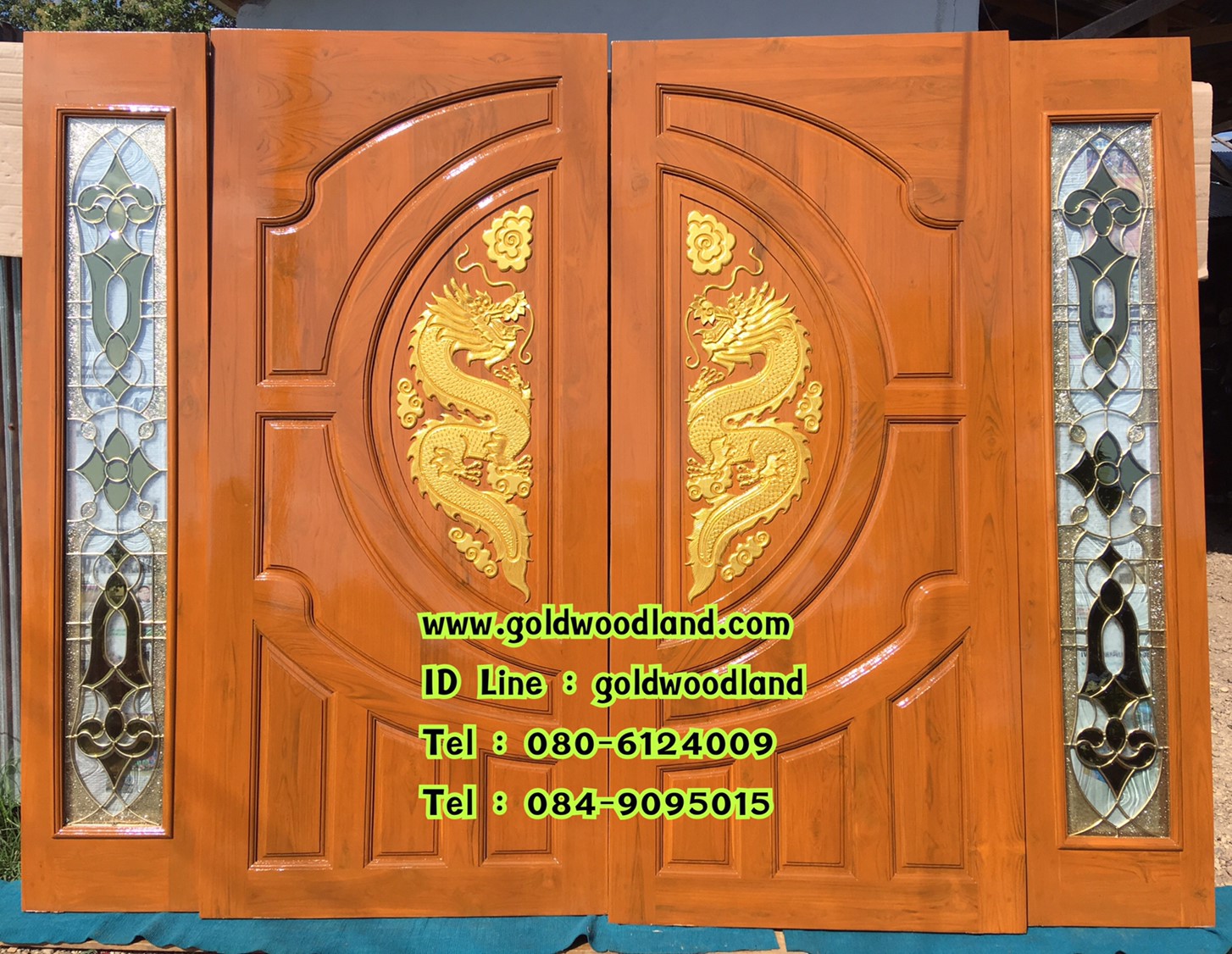 ประตูไม้สักกระจกนิรภัย GBBB - 165