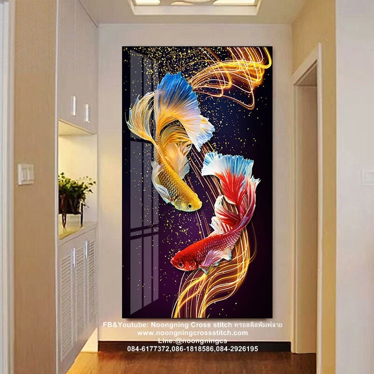 ปลากัดสวยงาม ครอสติสคริสตัล Diamond painting โมเสก ภาพติดเพชร งานฝีมือทำที่บ้าน DIY