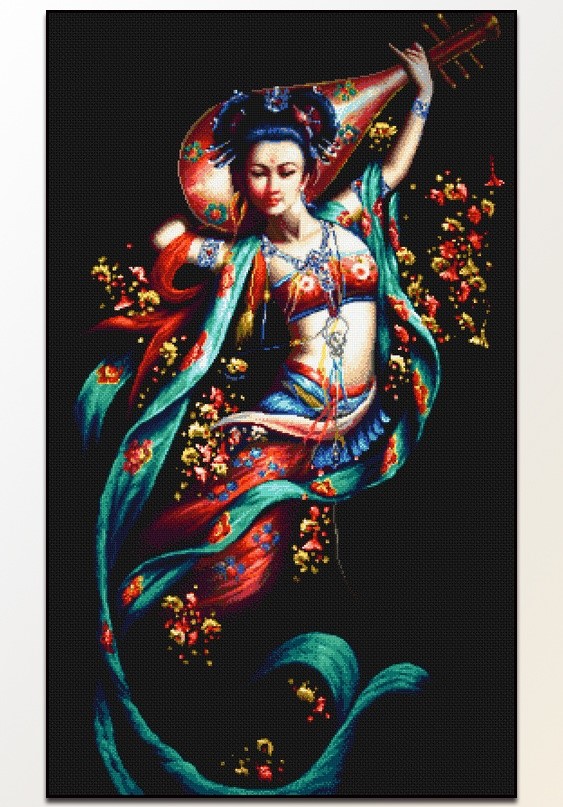 นางดีดพิณ ครอสติสคริสตัล Diamond painting โมเสก ภาพติดเพชร งานฝีมือทำที่บ้าน DIY