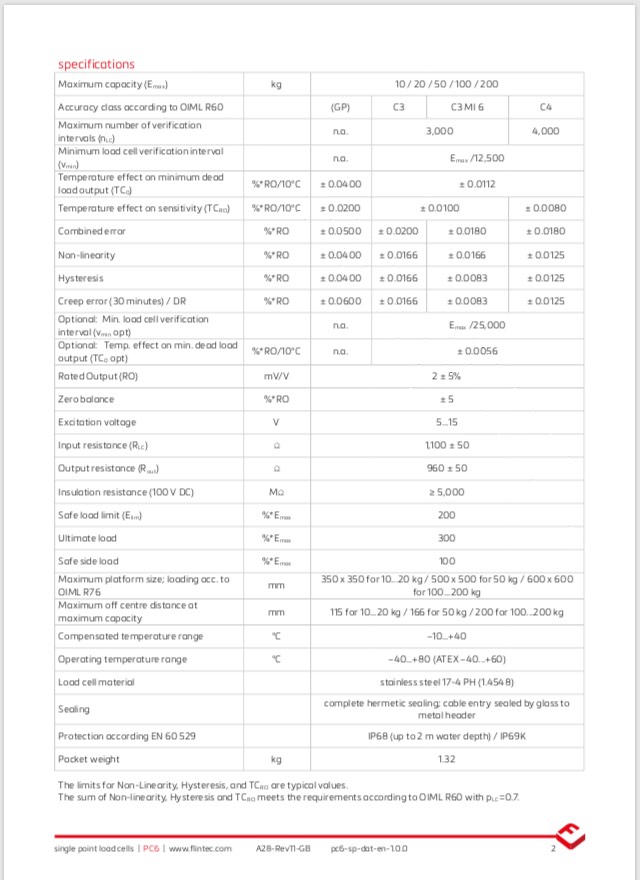 PC6 Single Point Load Cell (10 – 200kg)