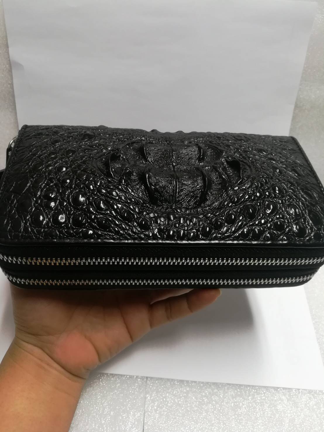 กระเป๋าหนังจระเข้แท้แบบซิปคู่(หนังกระดูกหัว)