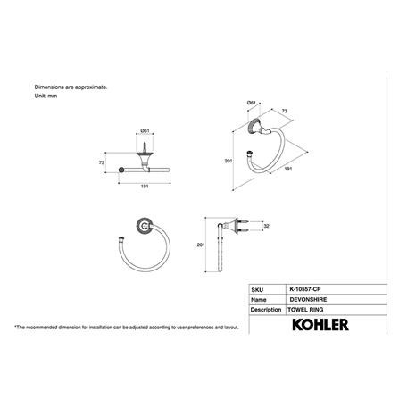 ห่วงแขวนผ้า KOHLER K-10557-CP สีโครม ห่วงแขวนเสื้อผ้า ห่วงแขวน
