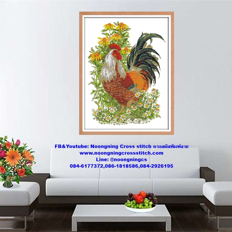 ไก่มงคล ชุดปักครอสติช พิมพ์ลาย ครอสติสจีน งานฝีมือ DIY