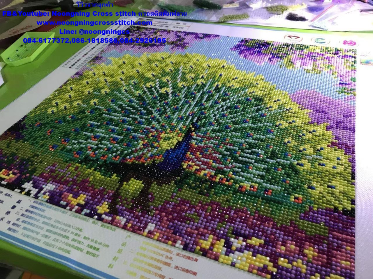 นกยูงคู่มงคล ครอสติสคริสตัล Diamond painting โมเสก ภาพติดเพชร งานฝีมือทำที่บ้าน DIY